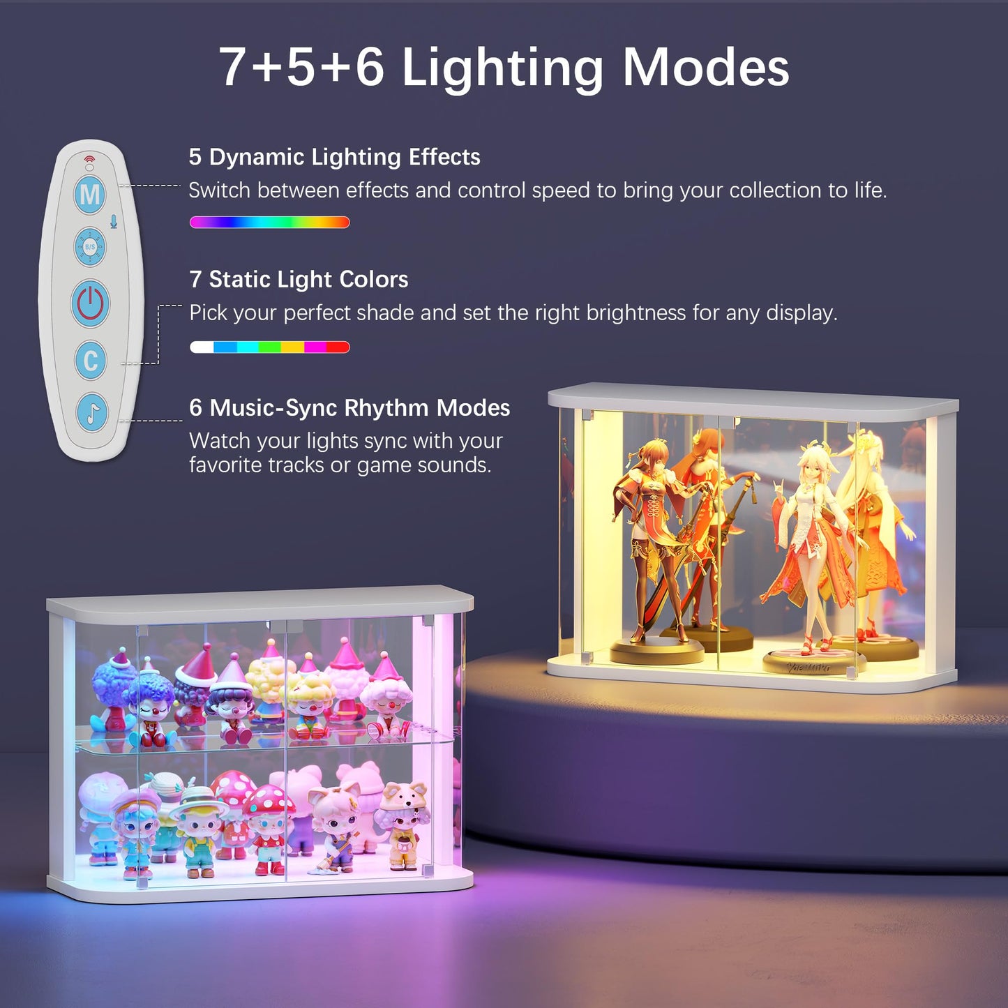 Gurexl Desktop Glass Display Cabinets with Led for Minifigure,White