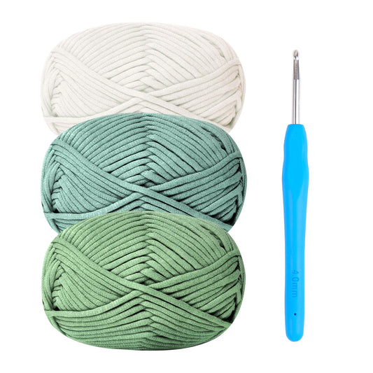 Chunky Yarn for Crochet,Cotton Thick Wool for Crochet 3x50g Beginners Amigurumi Yarn with 4mm Hook,Easy Crochet Starter Kit (Avocado)