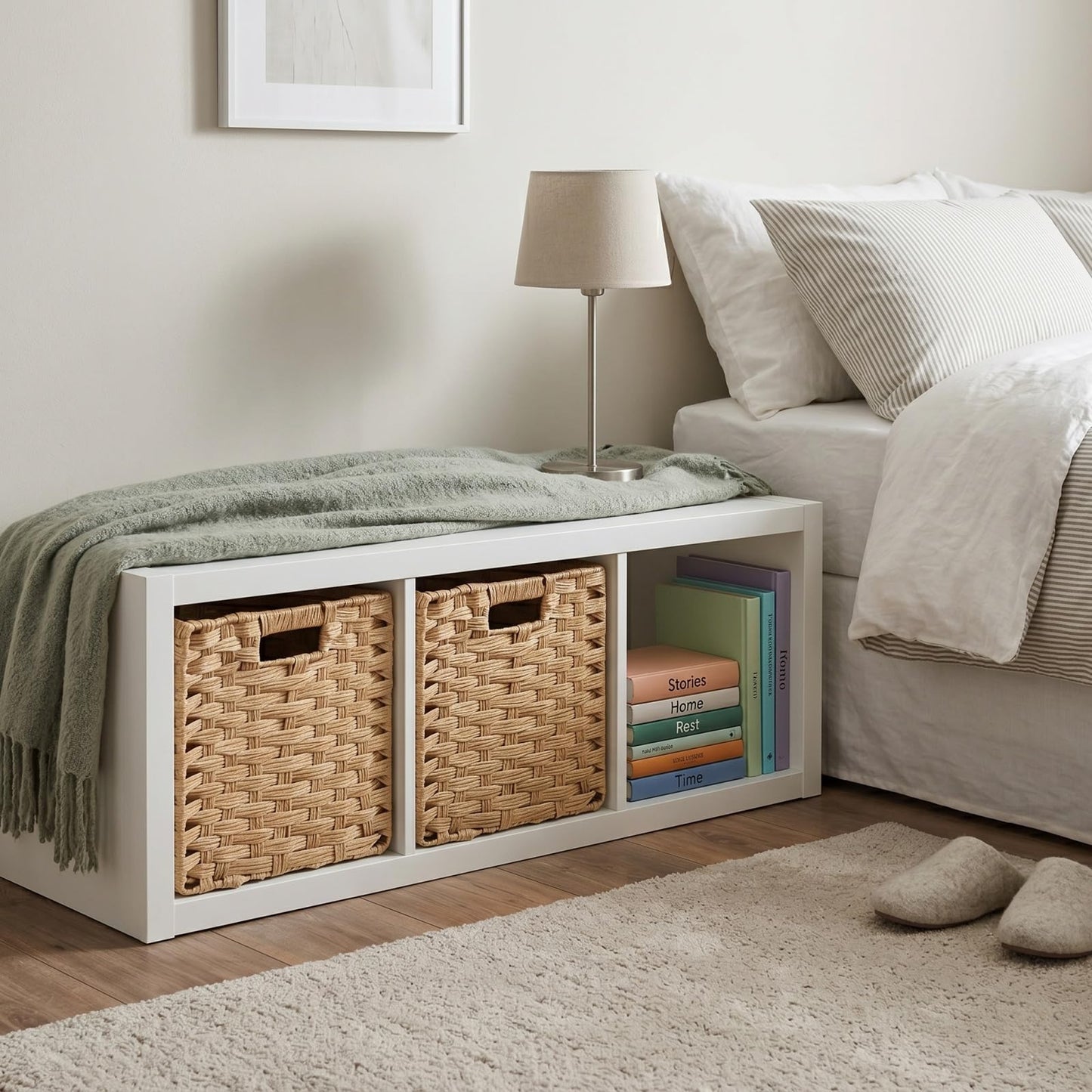 SOCOHOME Cube Storage Box,25x25x25cm Faux Rattan Storage Basket for Toy Clothes Shelf Nursery Closet Waterproof, Non-Mouldy(Light Beige, 2 Pack)