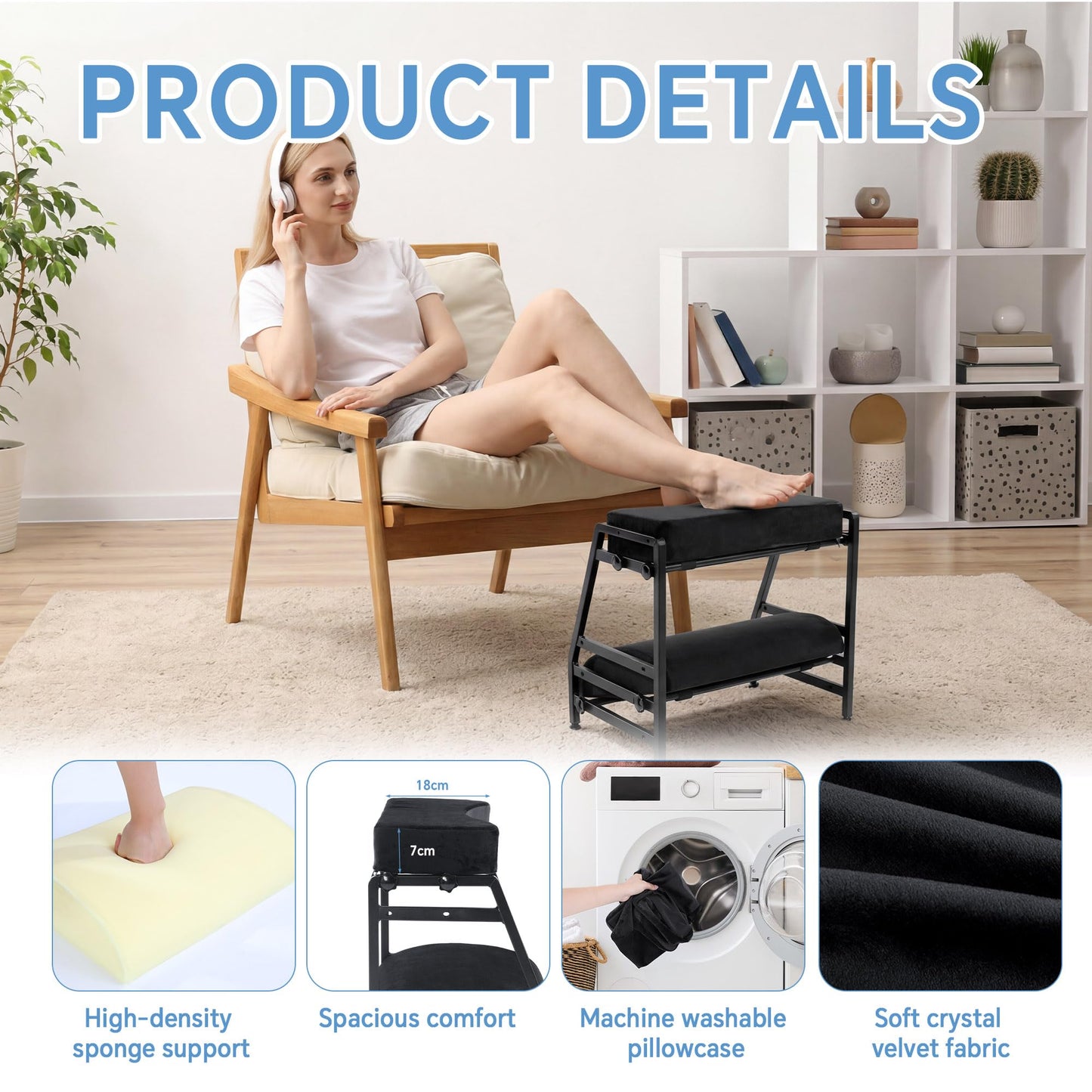 TOPROUD Adjustable Double Step Footrest, Ergonomic Under Desk Foot Rest with High Density Foam & Iron Frame