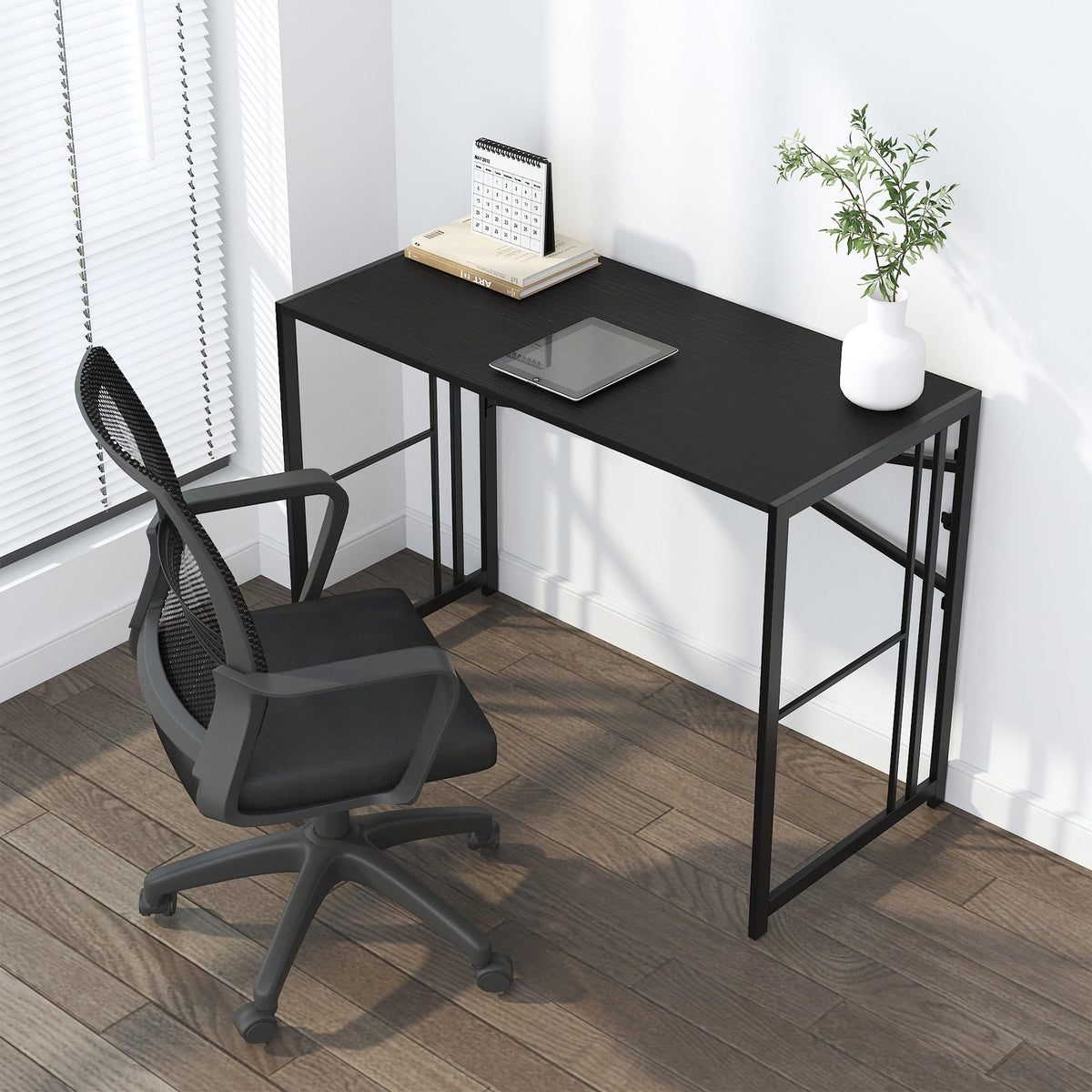 Lutown-Teen Folding Desk 103 cm No Assembly Required, Black