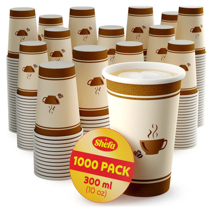 Shefa 10oz, 1000 Paper Cups - Heat-Resistant, BPA-Free Coffee Cups for Hot and Cold Drinks - Takeaway for Coffee Shops