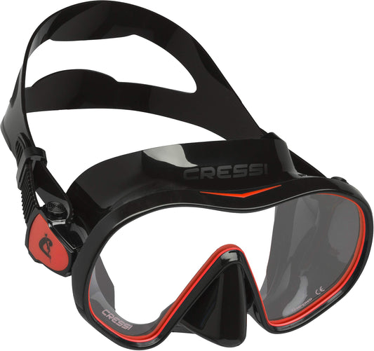 CRESSI F-Dual + Supernova Dry Combo - Unisex Diving Mask F-Dual rimless and Dry Snorkel for Snorkelling and Scuba Diving, Black / Red