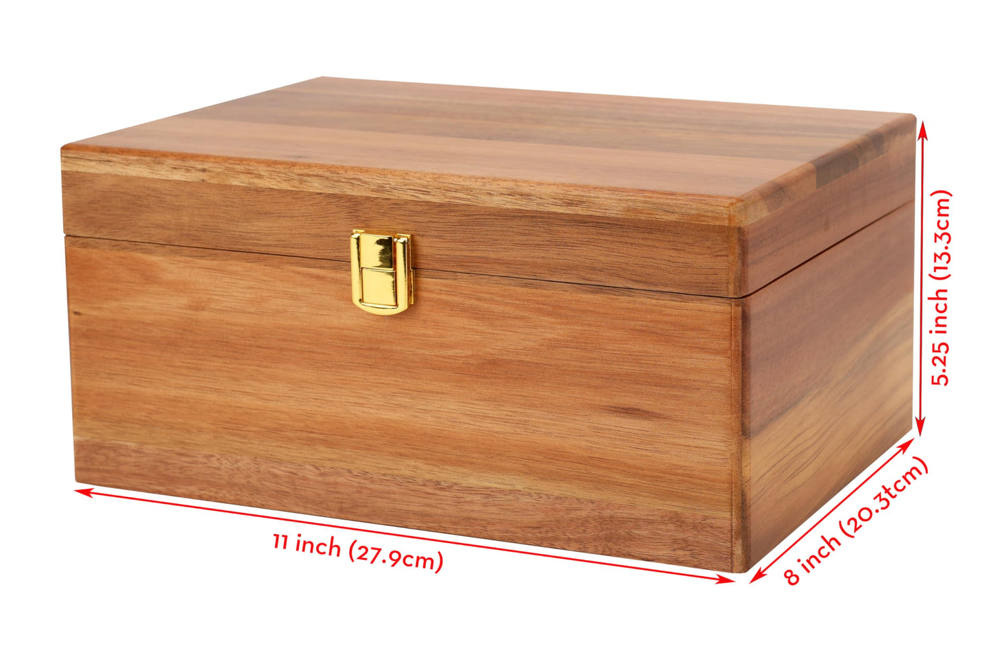 Spiretro Handmade Premium Solid Acacia Wood Box with Hinged Lid – Natural Unique Finish, Golden Hinges & Latch Closure, Secure Storage for Tea