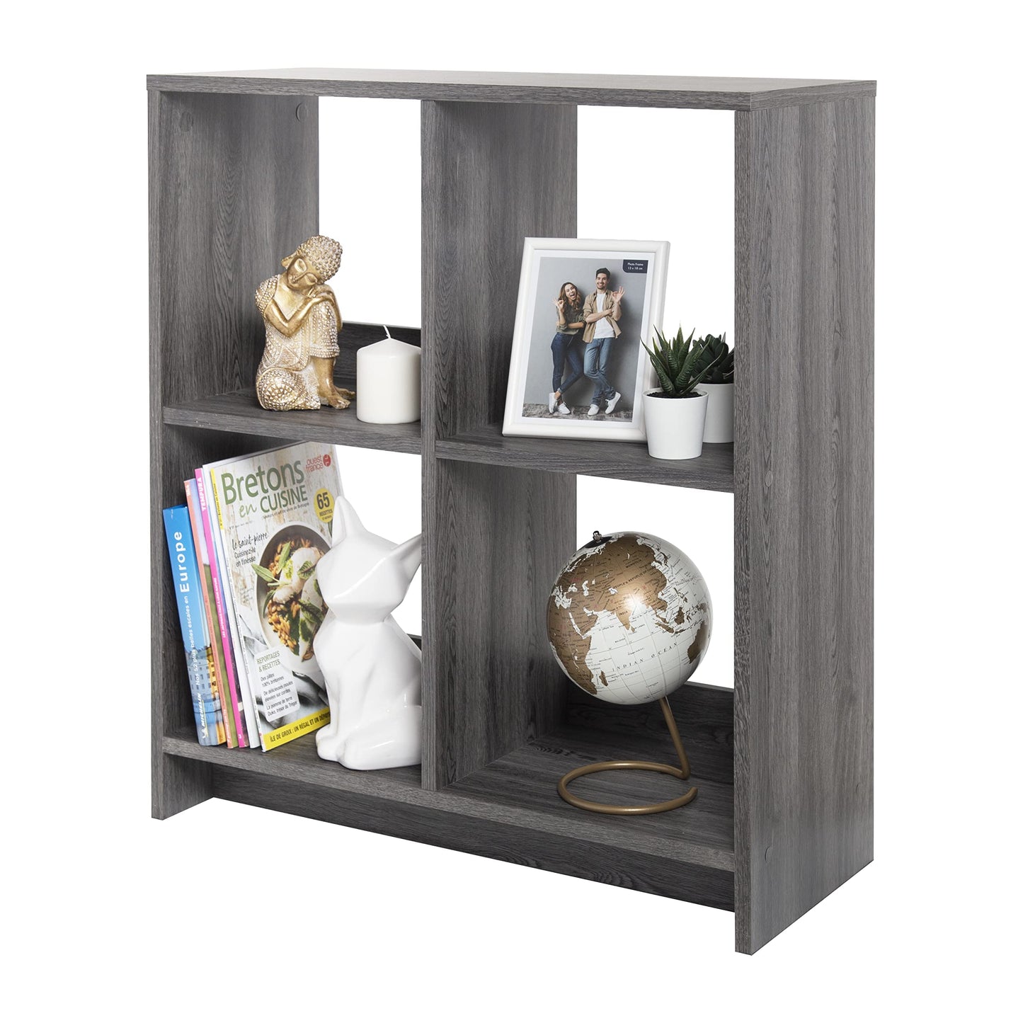 Iris Ohyama,Wooden Open Shelf, 4 Cube storage unit, Organiser, Modern design, Living room, Bedroom, Study room,WOS-4 - Grey Oak