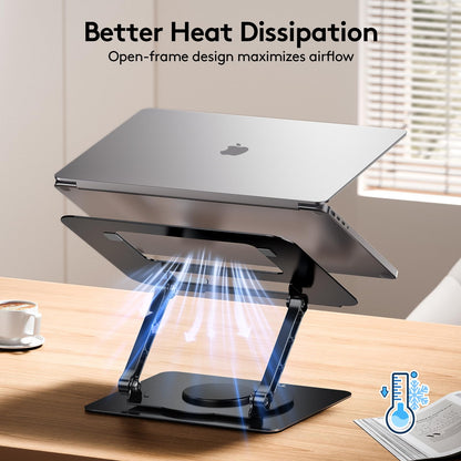 TECKNET Adjustable Laptop Stand for Desk 360° Rotating Ergonomic Black