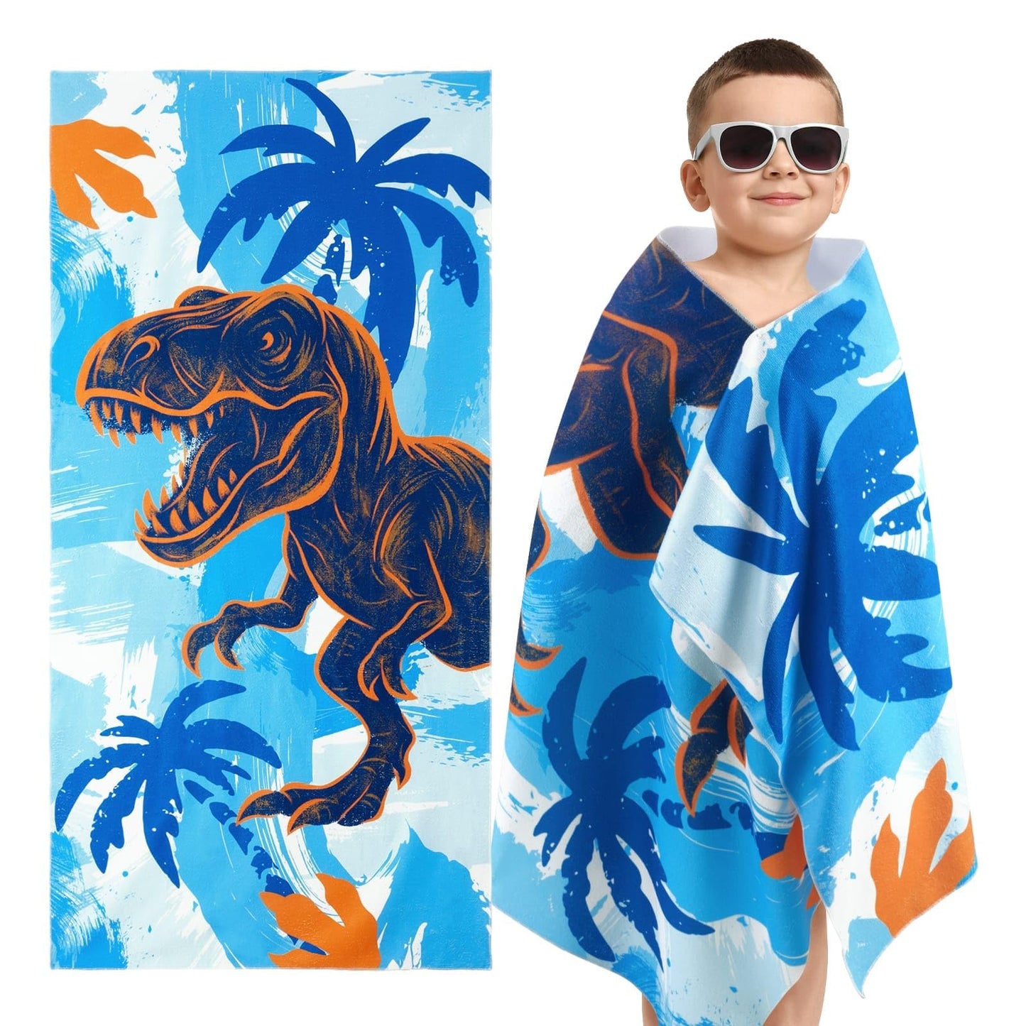 WERNNSAI Dinosaur Microfibre Beach Towel for Kids, 76 x 150cm Bath Towel