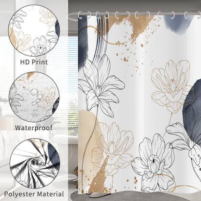 Hnmdmyi Boho Shower Curtain 180x180, Abstract Floral Shower Curtains Mid Century Modern Geometric Minimalist Aesthetic Art Bathroom Curtains