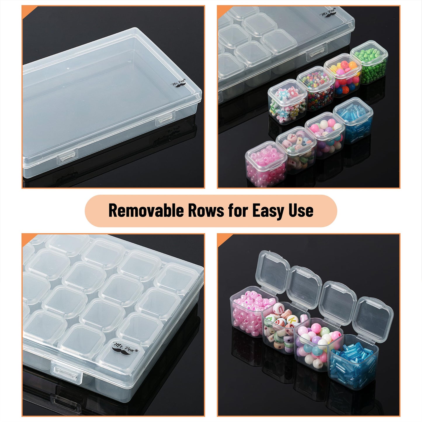 Mr. Pen-Bead Storage Containers, 28 Grids, 2 Pack, Grey, 160pcs Label Stickers, Bead Organizer, Craft Organizers and Storage
