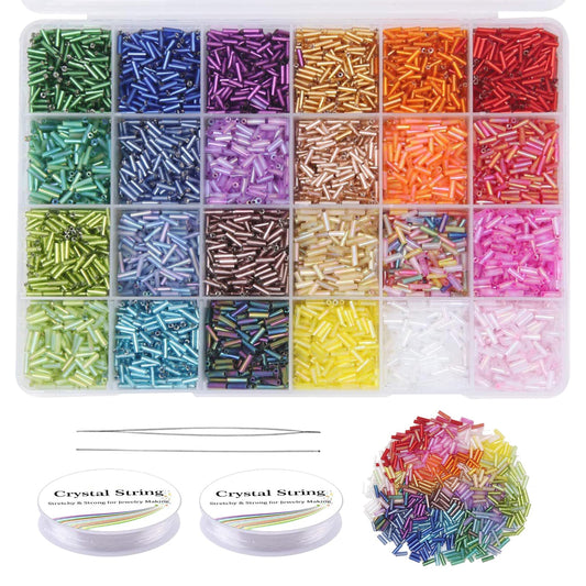 Tube B-EADS Kit, Glass Bugle Bead-s Small Craft Be-ads, Glass B-EADS for Bracelet Making Kit for DIY Crafting, Jewelry Making Supplies (7mm, 400 Per