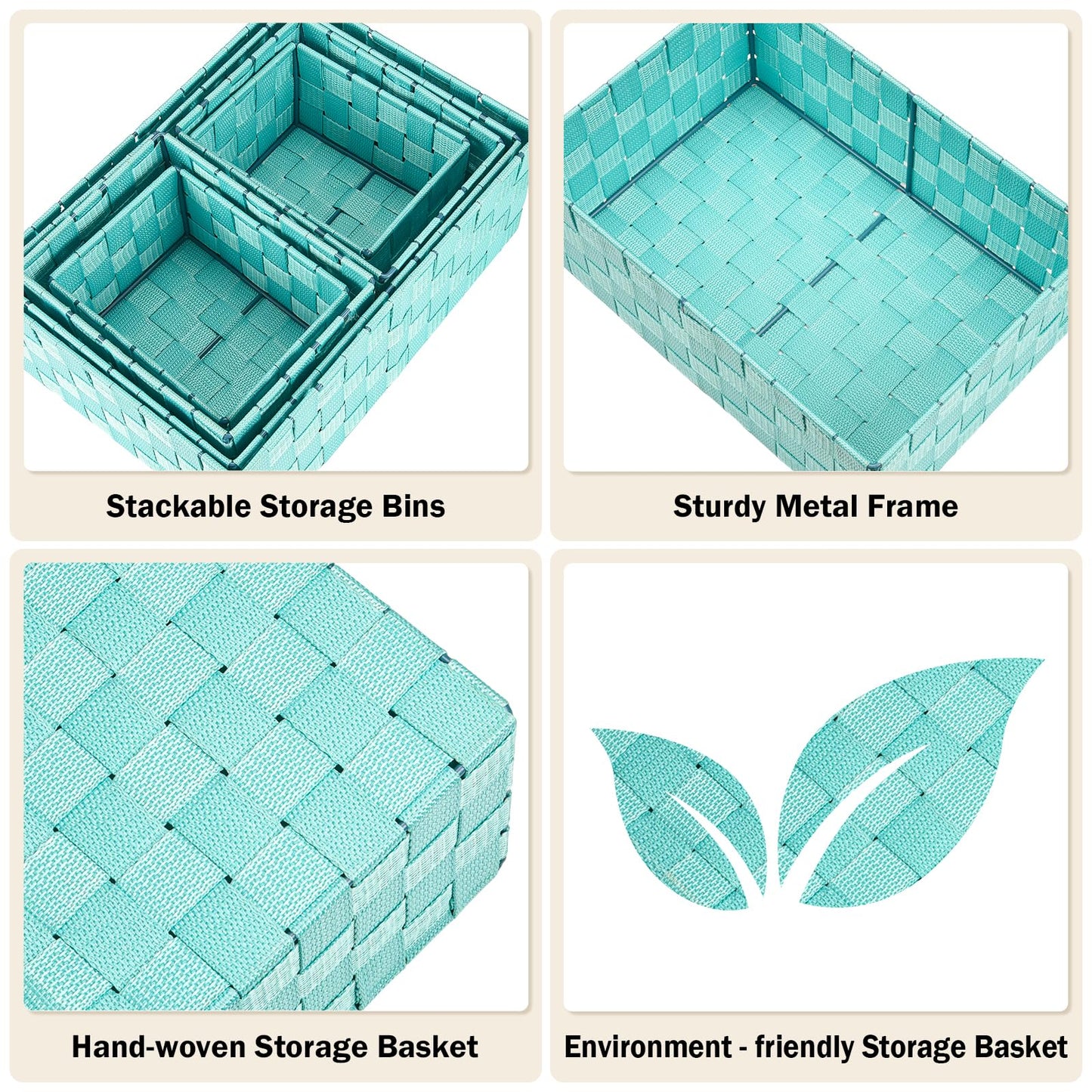 Uvellgift Storage Baskets, Set of 6 Stackable Multipurpose Storage Basket, Woven Baskets Storage for Organiser Storage of