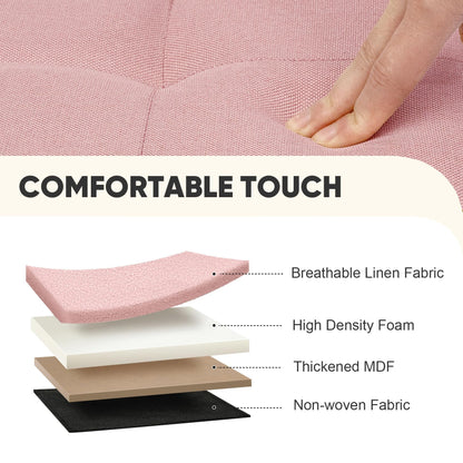 PINPLUS Tufted Linen Storage Ottoman Box, Foldable Footstool, Pink