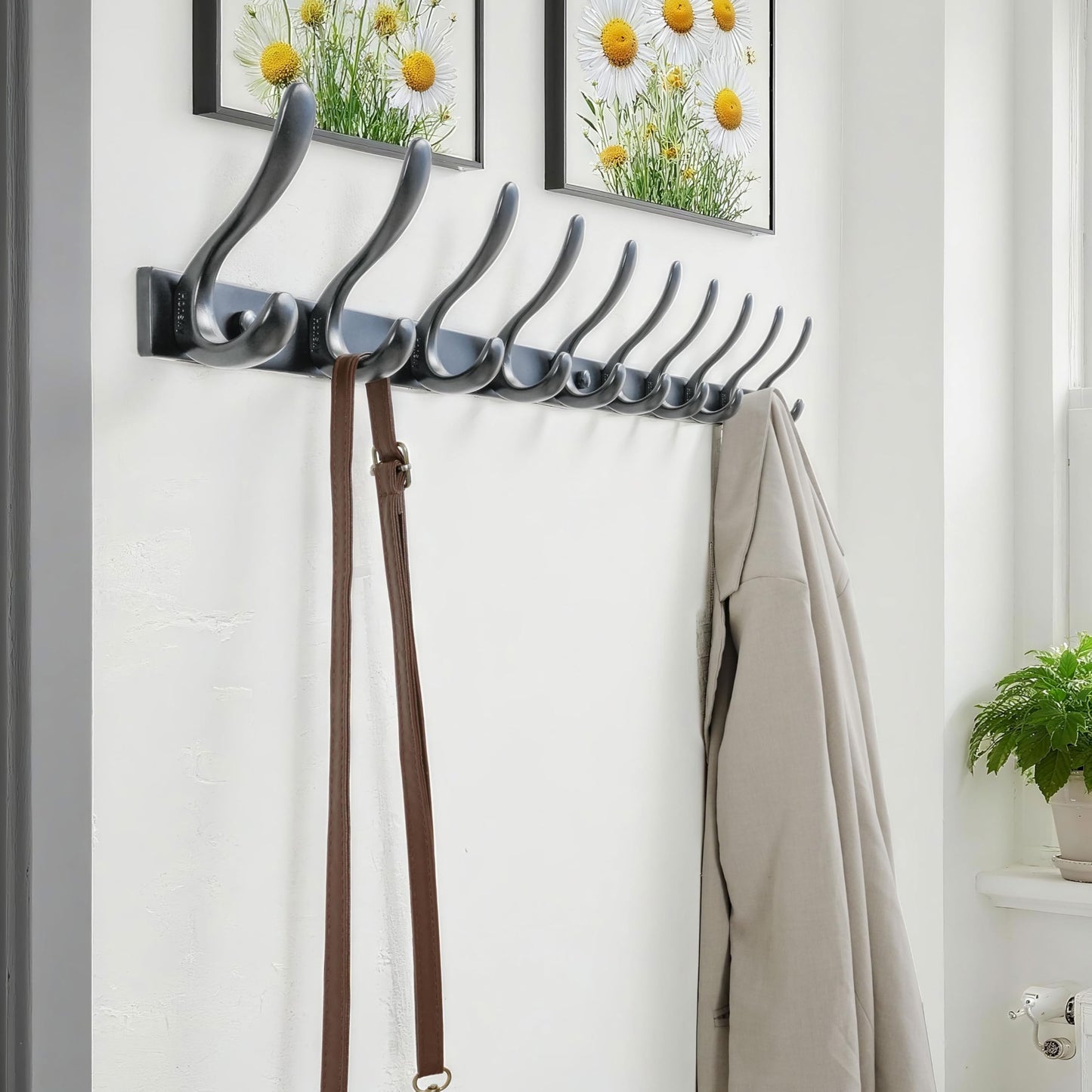 HONSKY Wall Mounted Coat Rack - 94cm Long Heavy Duty Metal 10 Double Hook, Sturdy & Space-Saving, for Hallway,Bedroom, Entryway, Holds Jackets