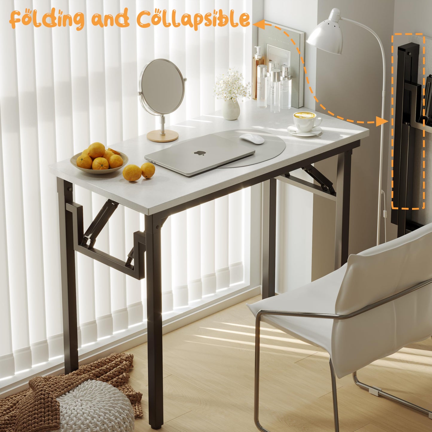 Xyphren Small Folding Desk, No Assembly- 80x40cm Folding Computer Desk, Perfect Office Desk for Small Spaces in Bedroom,Outside