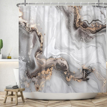ASDCXZ Marble Shower Curtain, Grey, 180 x 200 cm, Modern Abstract Grey, White, Gold Gradient, Marble Look, Texture, Washable Bathroom Shower Curtains