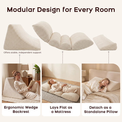 DAWNYIELD 3-in-1 Floor Sofa, High‑Density Foam Bean Bag Chair, Off-white