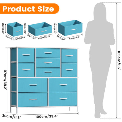 GoaHi Chest of Drawers, Large Dressers with Metal Frame and MDF Wooden Top Board, Adjustable Feet, Anti-Tip Safety