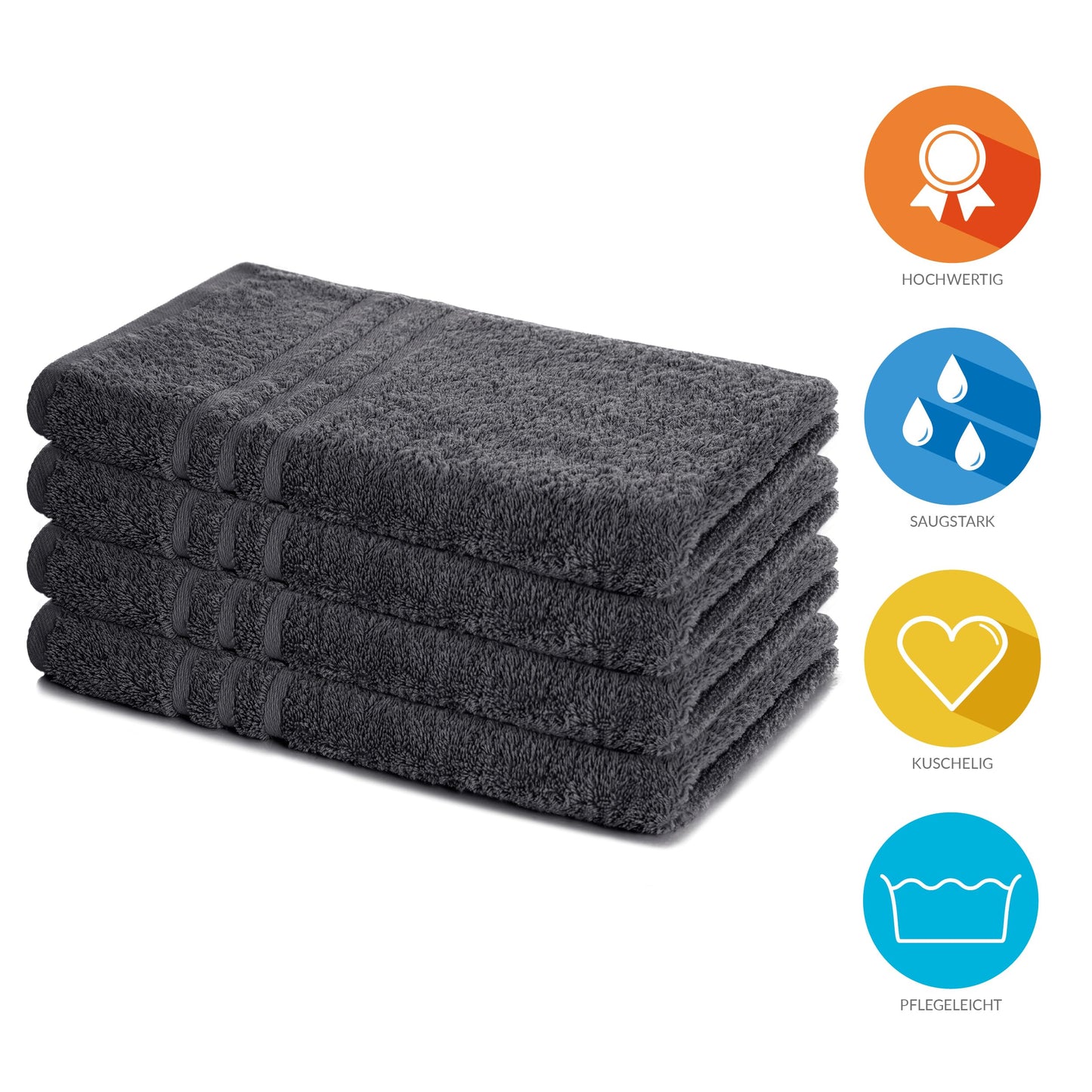 Lavea® Set of 4 hand towels, 50 x 100 cm, Elena Frottiererie, 100% cotton, terry bath towel, absorbent and soft, sports towel, washable at 60°C