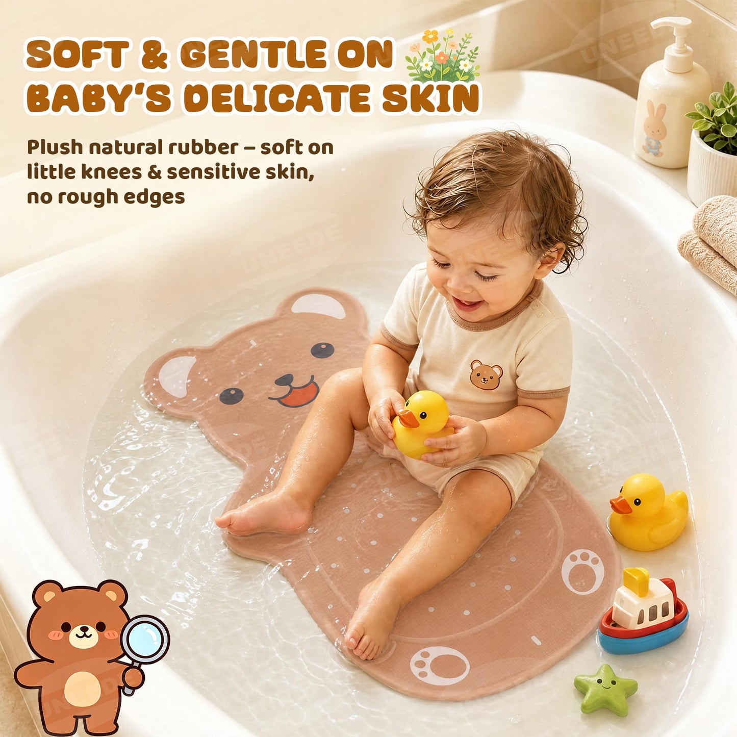 UNEEDE Baby Bath Mat Non Slip Anti Mould Natural Rubber