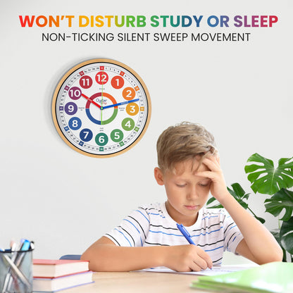 Classroom Clock - 14 Inch Extra Large Learning Clock for Kids - Silent Teaching Time Kids Wall Clock - Analog Clock for Kids Room Decor - Perfect