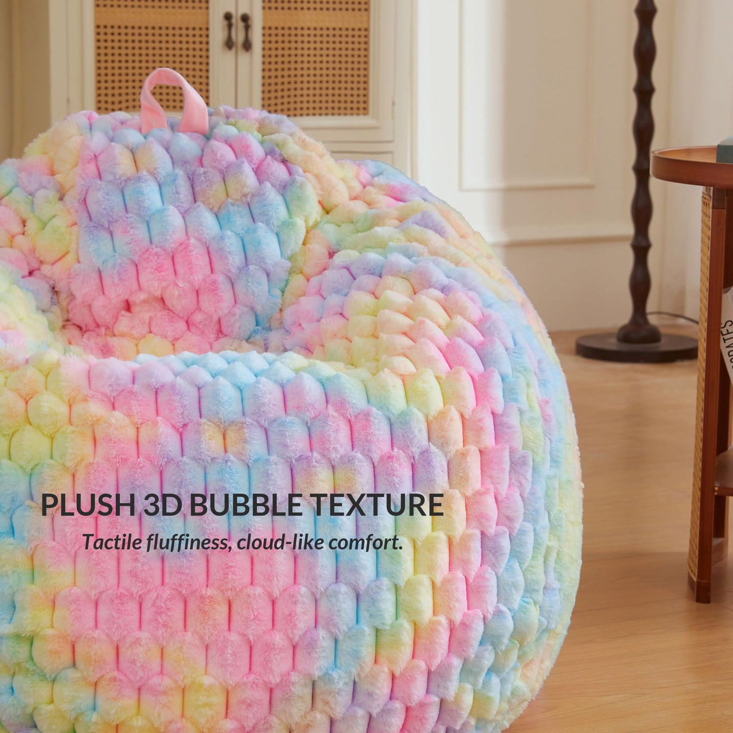 XeGe Bubble Kids Fluffy Faux Rabbit Fur Bean Bag Cover(No Filler), Rainbow
