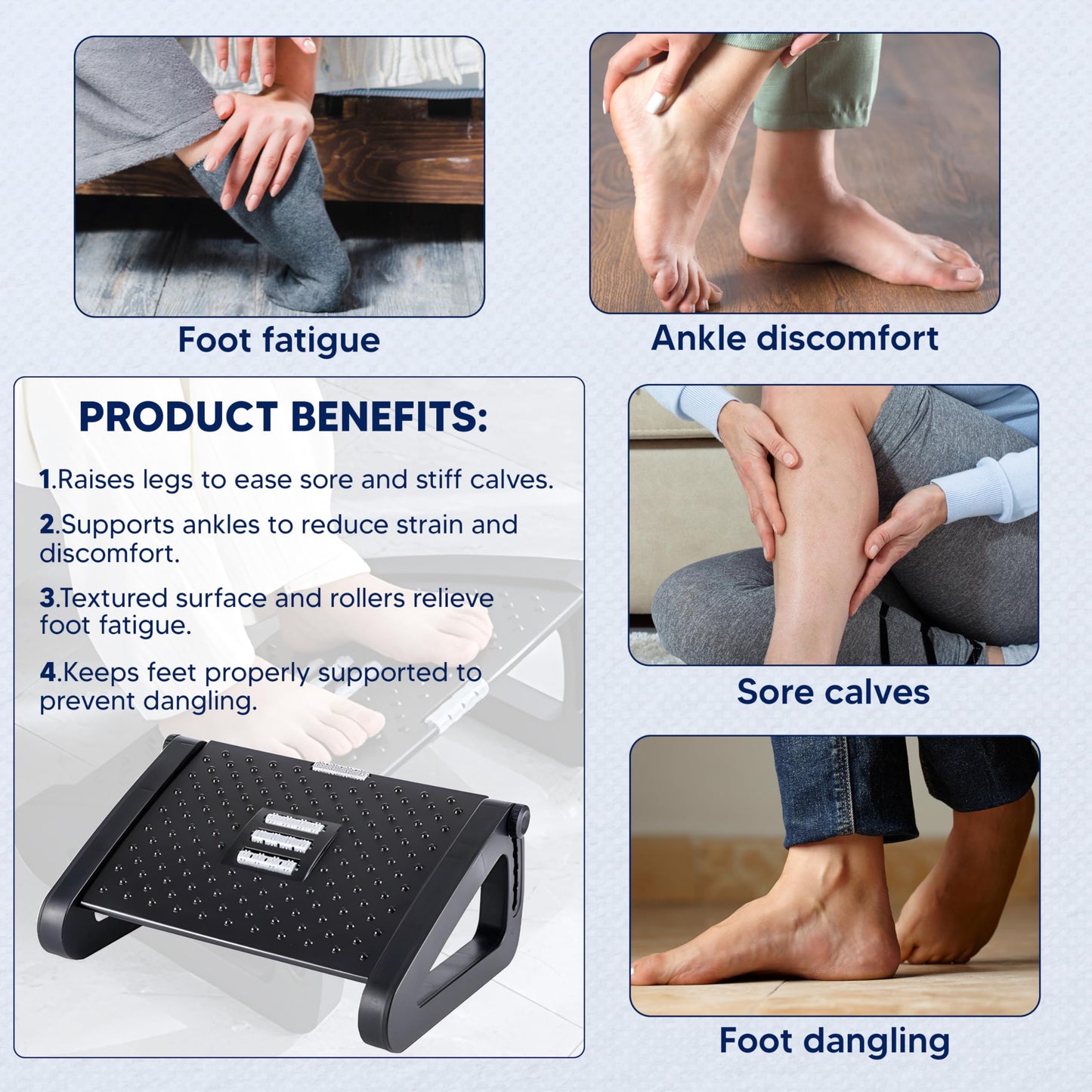 Foot Rest Under Desk Foot Stool| Adjustable Height Ergonomic Foot Rest Under Desk- Support for Office & Home with Massage Rollers, Non-Slip Surface