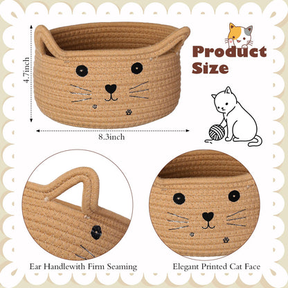 Zopeal Cat Basket Storage Woven Organizer with Ears Easter Decorative Gift Pet Toy Cute Cotton Rope Basket for Gift Cat Dog Toy Bin Nursery Room