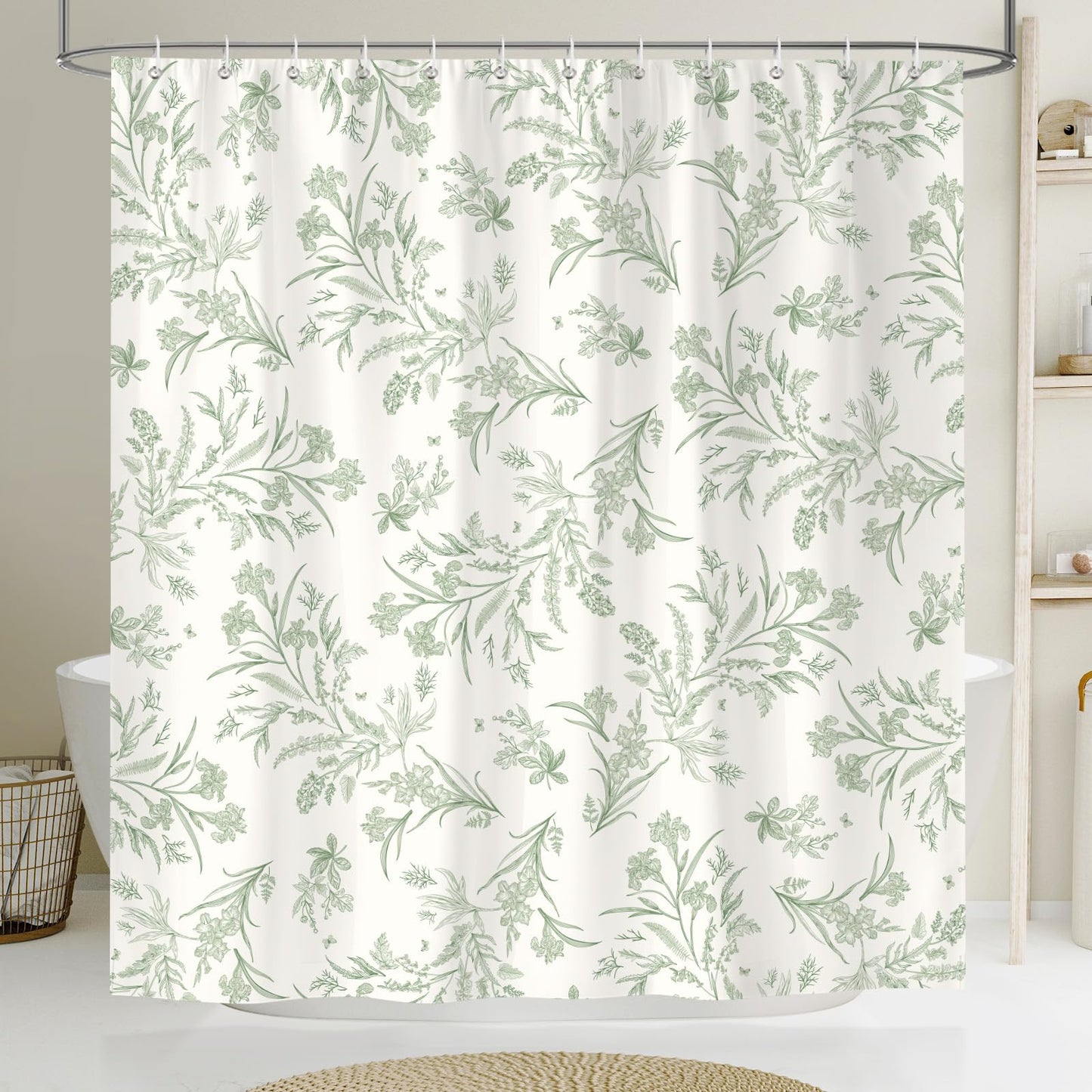 Dazzlewall Sage Green Shower Curtain for Bathroom Mould & Mildew Resistant