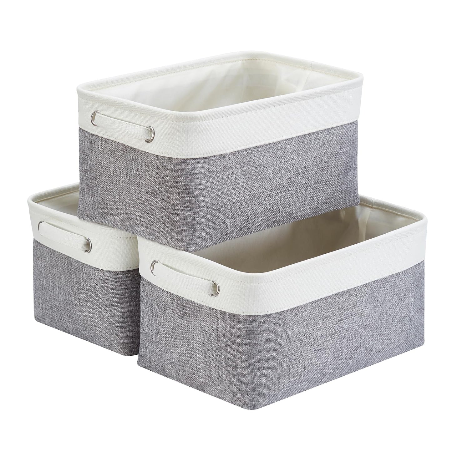Mangata Set of 3 Fabric Storage Baskets, Grey White M