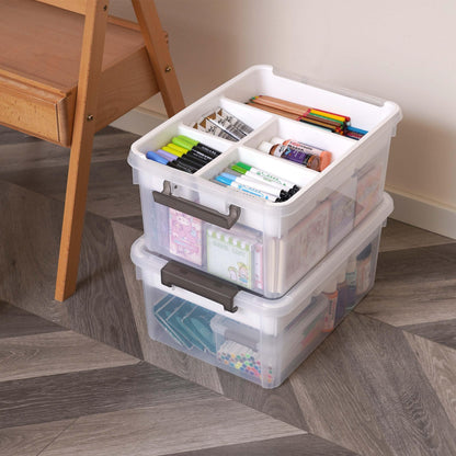 Citylife 2 Packs 16L Plastic Storage Boxes with Removable Tray Clear Plastic Box large Storage Box with Lid Stackable Storage Boxes for Organizing