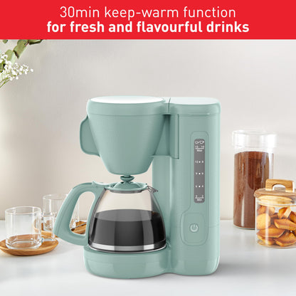 Tefal Morning Filter Coffee Maker - Eucalyptus, 1.25L Capacity, Permanent Reusable Filter, Drip-Stop System, Keep-Warm Function, Easy Fill Water Tank,