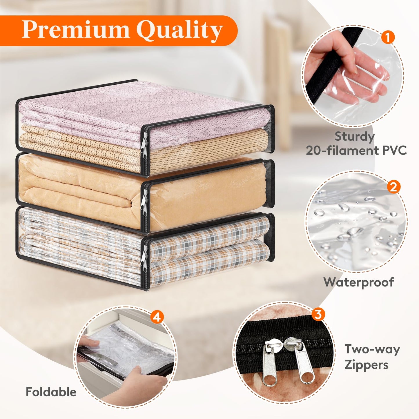 Lifewit 6 Pack Clear Storage Bags with Zips, 14L Clothes Storage Bags