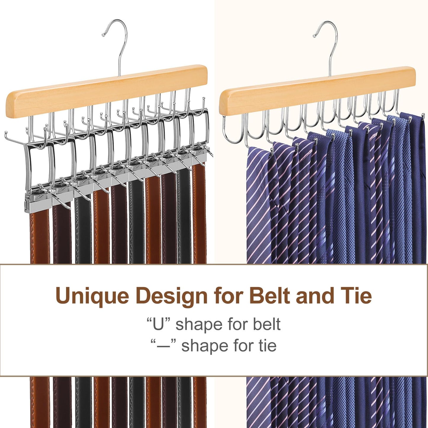 TOPIA HANGER 2 Pack 2 in 1 Belt Tie Hanger for Closet Max 60 Belts with 60 Ties Capacity