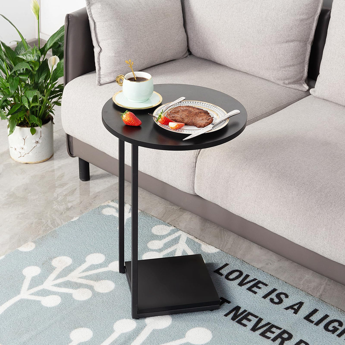 HDANI C-Shaped Side Table,Round End Table under Sofa,Bedside Table,Sofa Side Table with Metal Frame, Small Coffee Snack Table for Living Room