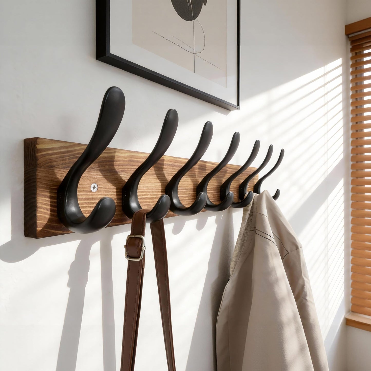 HONSKY Wall Coat Rack, 53cm Wooden Coat Hanger with 7 Double Hooks,Wall Coat Hook,Towel Rack Hanging Coat,Towel,Bag for Entryway, Hallway, Bedroom