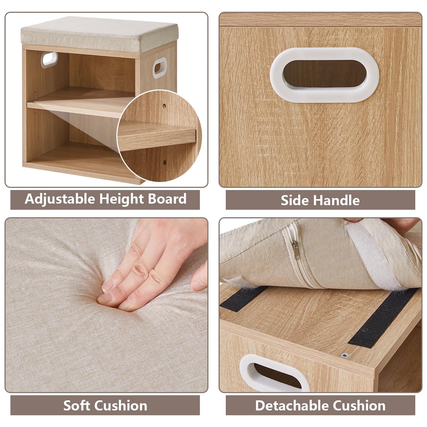 YMYNY Small Shoe Storage Bench with Cushion, Light Natural HBD028R