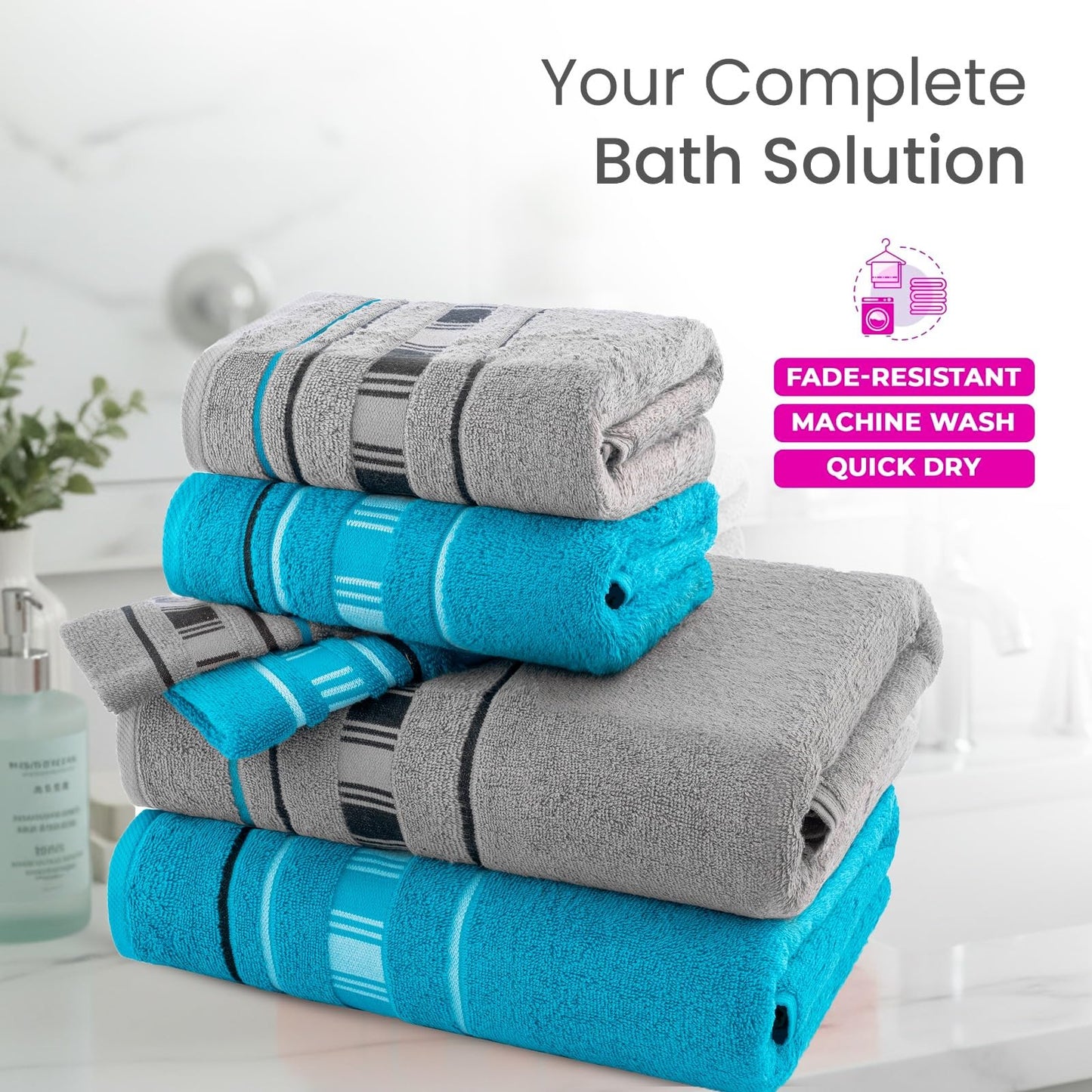 CASA COPENHAGEN X Lines towel made from 600 gsm Egyptian cotton for hotel, spa, kitchen and bathroom, 6-piece set with 2 bath towels, 2 hand towels