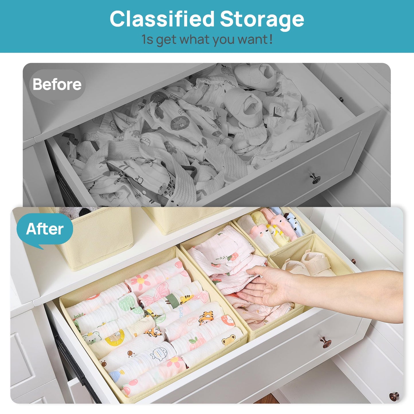 Vtopmart 12 Pack Baby Clothes Organizer, Dresser Drawer Organizer for Baby Clothing, Foldable Fabric Closet Drawer Storage Bins