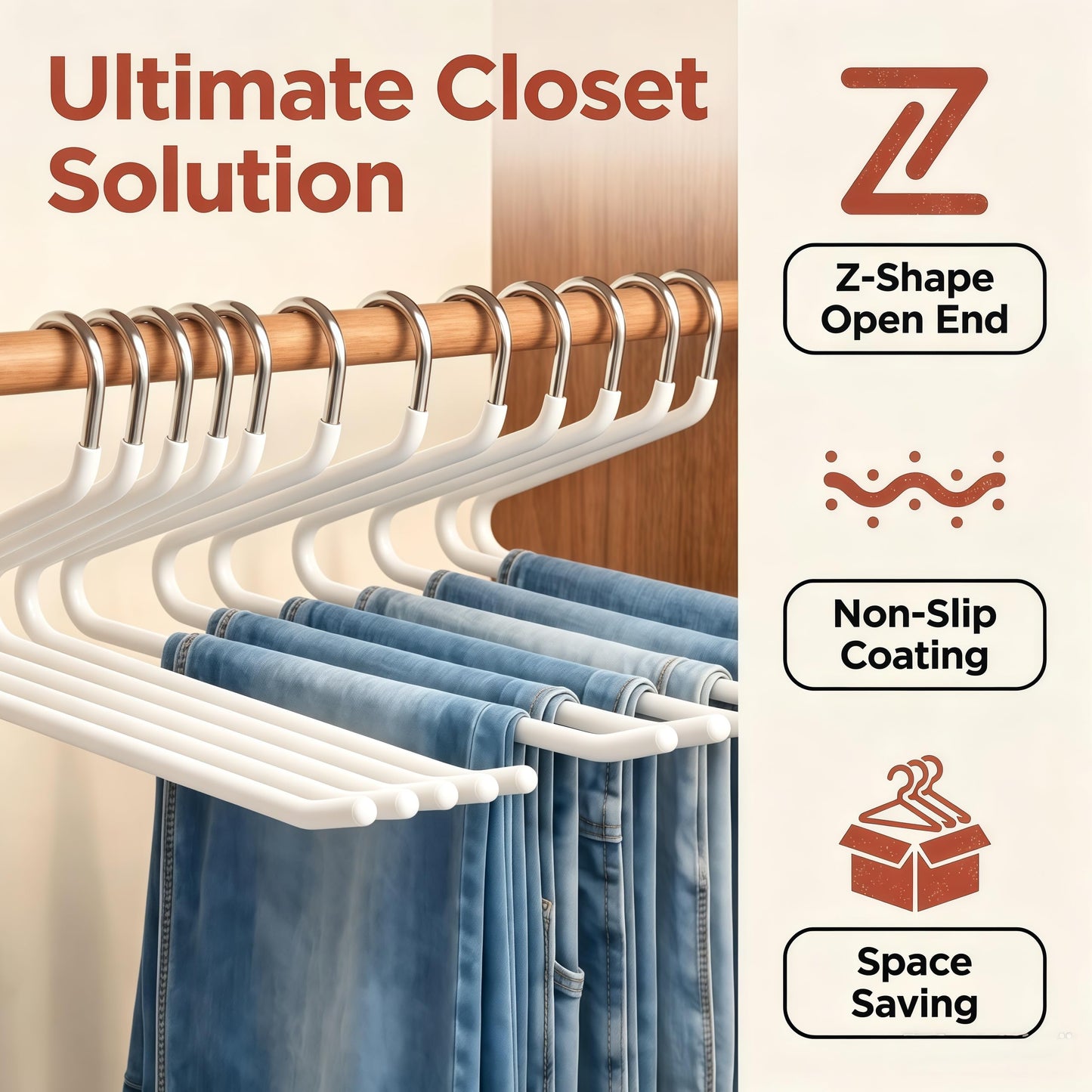 Trousers Hangers, 10 Pack Jeans Hangers White for Women Men, Non-Slip Open Ended Metal Pants Hangers for Wardrobe & Clothes Rail
