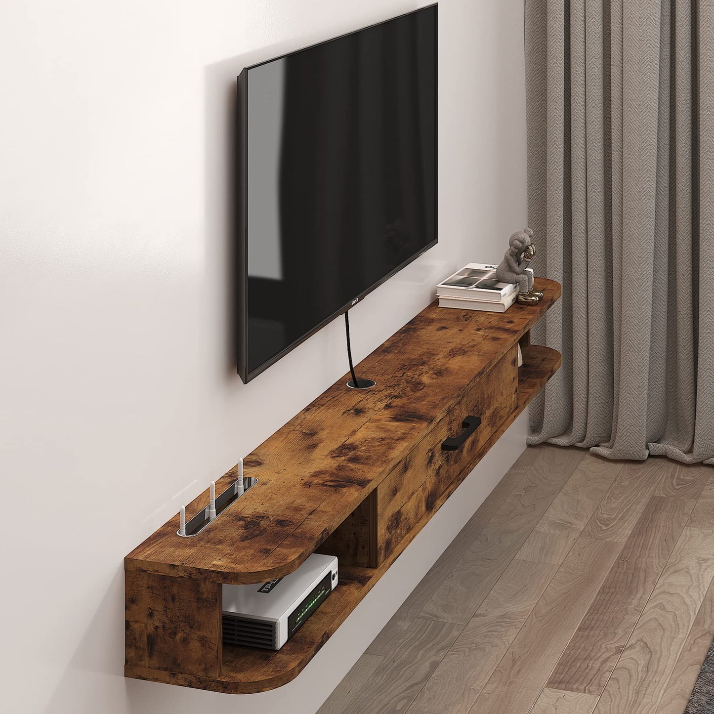 Pmnianhua Floating TV Unit, Wall Mounted TV Cabinet, Floating Shelves with Door, Modern Entertainment Media Console Center Large Storage TV Bench for