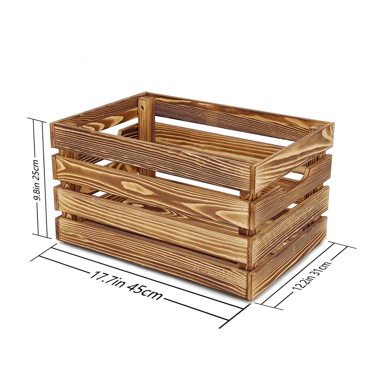 WUERMU Flame-Treated Wooden Crates Set (Pack of 2) – Fruit Box, Wine Crate, Milk Crate, Toy Storage, Camping Decor & Utility Chest