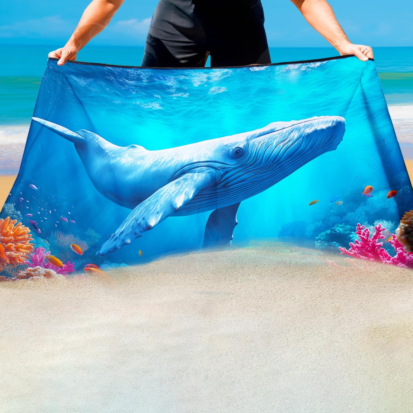 Violetpos Blue Whale Beach Towel, Extra Large 180x90 cm 250GSM Microfibre, Sand Free Quick Dry