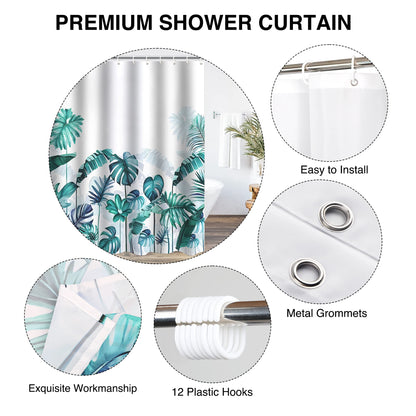 WELTRXE Shower Curtains, Bathroom Shower Curtain with 12 Hooks, Waterproof Polyester Fabric Bathtub Curtain, Weighted Hem, Quick Dry
