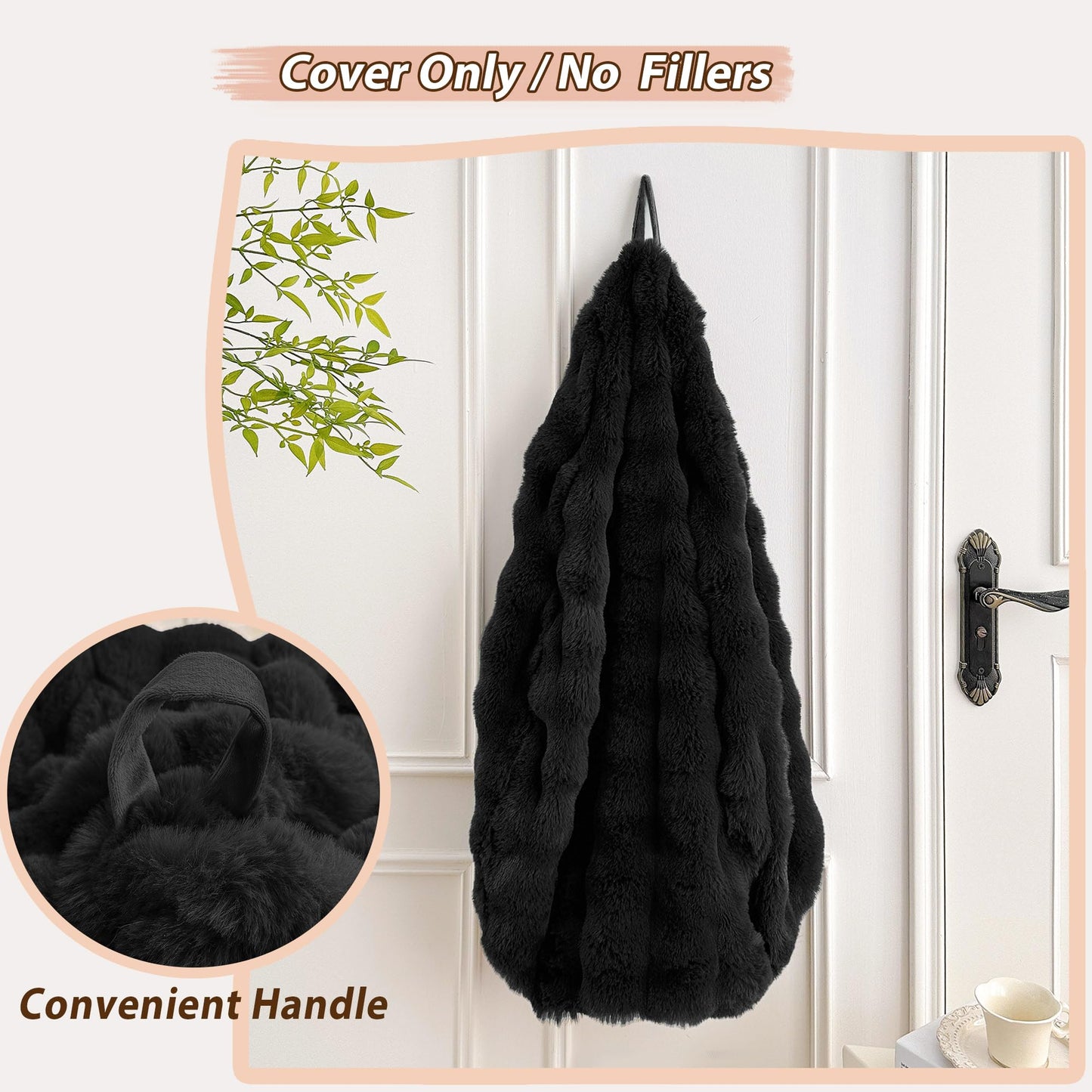 LIFEREVO 3FT Fluffy Faux Rabbit Fur Bean Bag Chair Cover, No Filler, Black