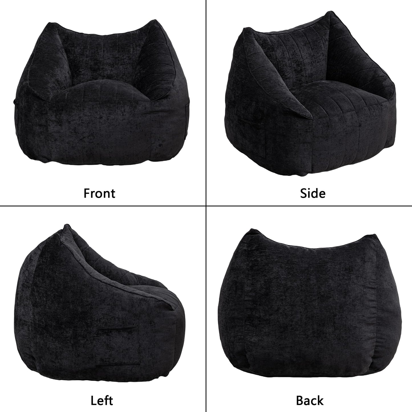 MINCETA Giant Bean Bag Chair with Ottoman, Oversized Beanbag Chair with Back Support,Comfy Bean Bag Couch for Living Room, Bedroom, Black