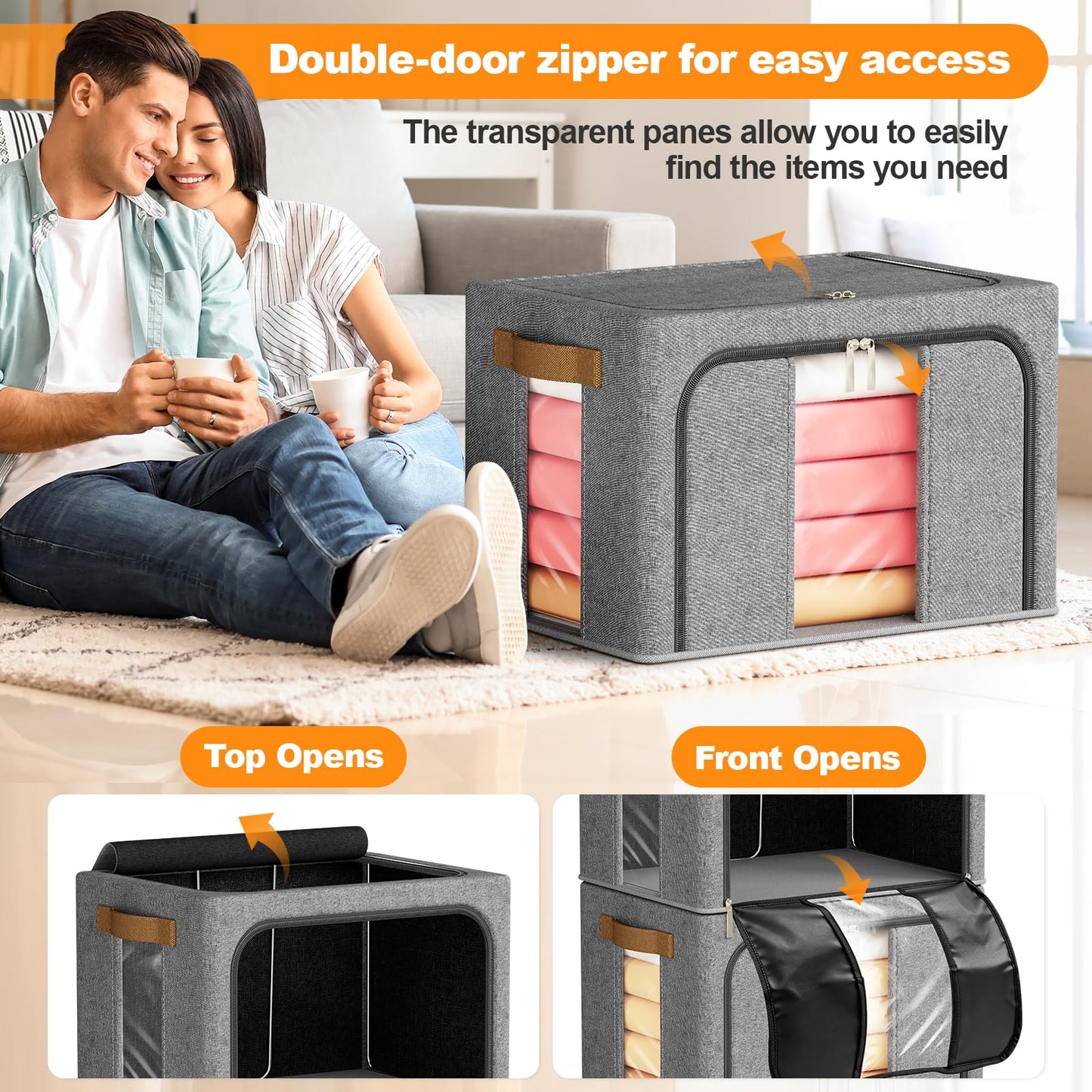 3 Pack clothes storage bags, 66L Large Capacity clothes storage boxes