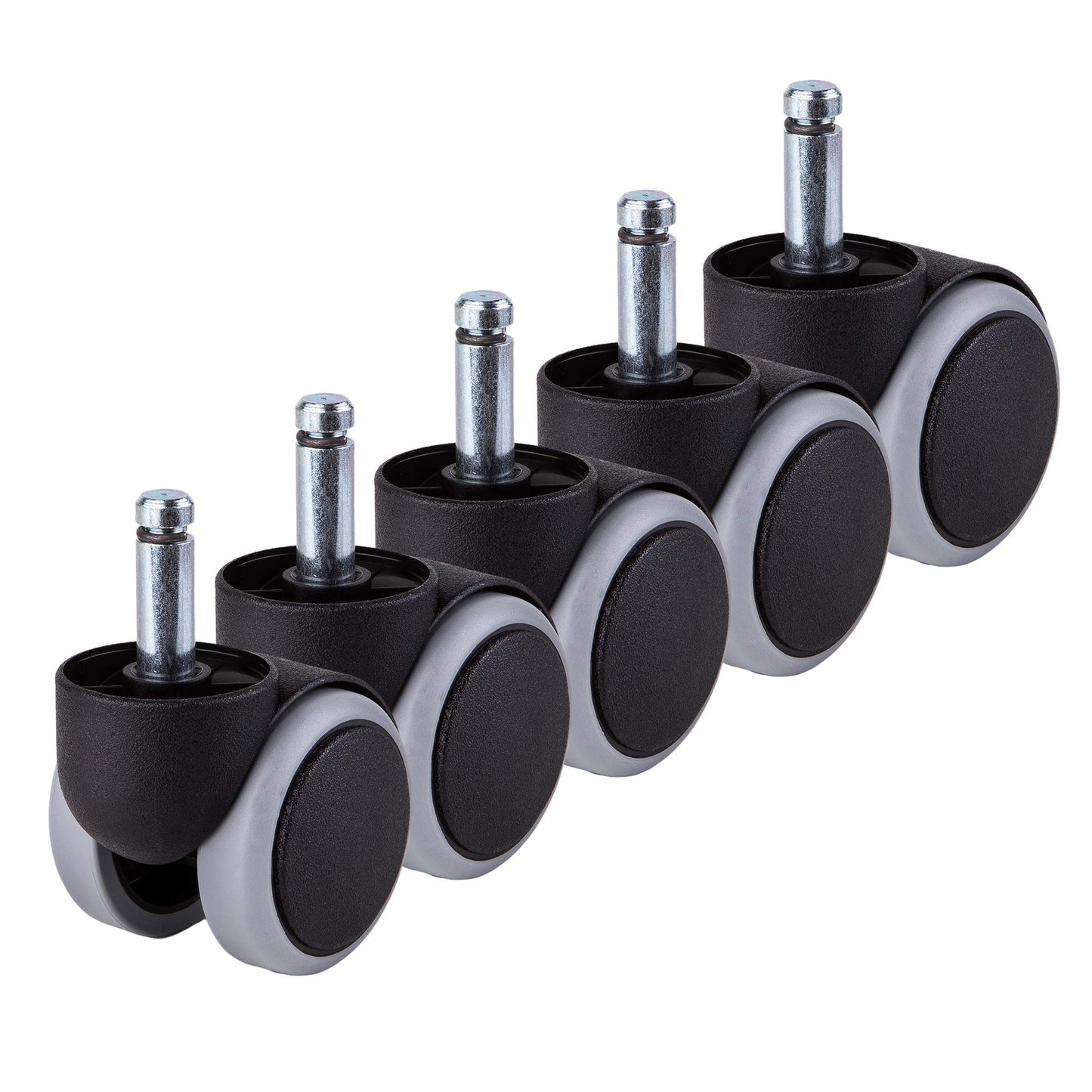 SKIR'CO (5 pcs) 50 mm Rubber Chair Wheels, Rolling Office Chair Castors, Replacement Casters, Swivel Wheels, Universal Long Stems (5, Ø 10 mm)