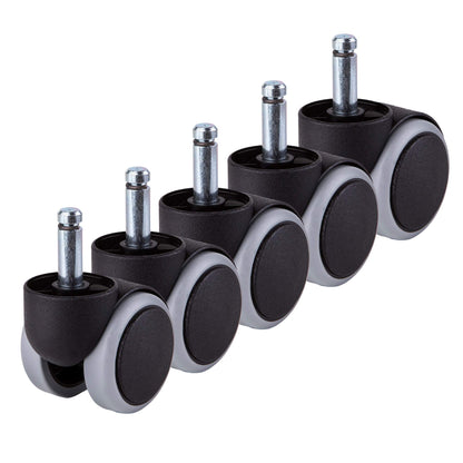 SKIR'CO 5 pcs 50 mm Rubber Chair Wheels, Rolling Office Chair Castors, Replacement Casters, Swivel Wheels, Universal Long Stems 5, Ø 10 mm