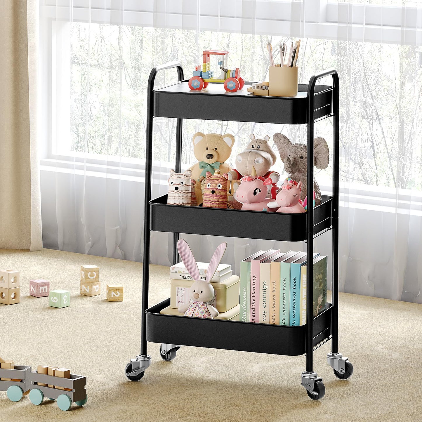 KINGRACK 3 Tier Metal Storage Trolley on Wheels