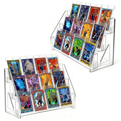 Oncpcare 2 Pack 3-Tier Clear Card Display Stands – Vertical Riser Shelf Rack for Trading Sports Postcards and Collectible Card Holders